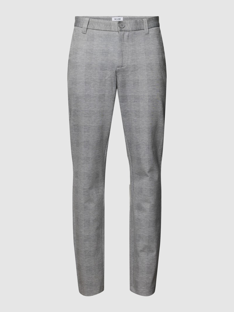 Slim Fit Hose mit Glencheck-Muster Modell 'MARK' in hellgrau