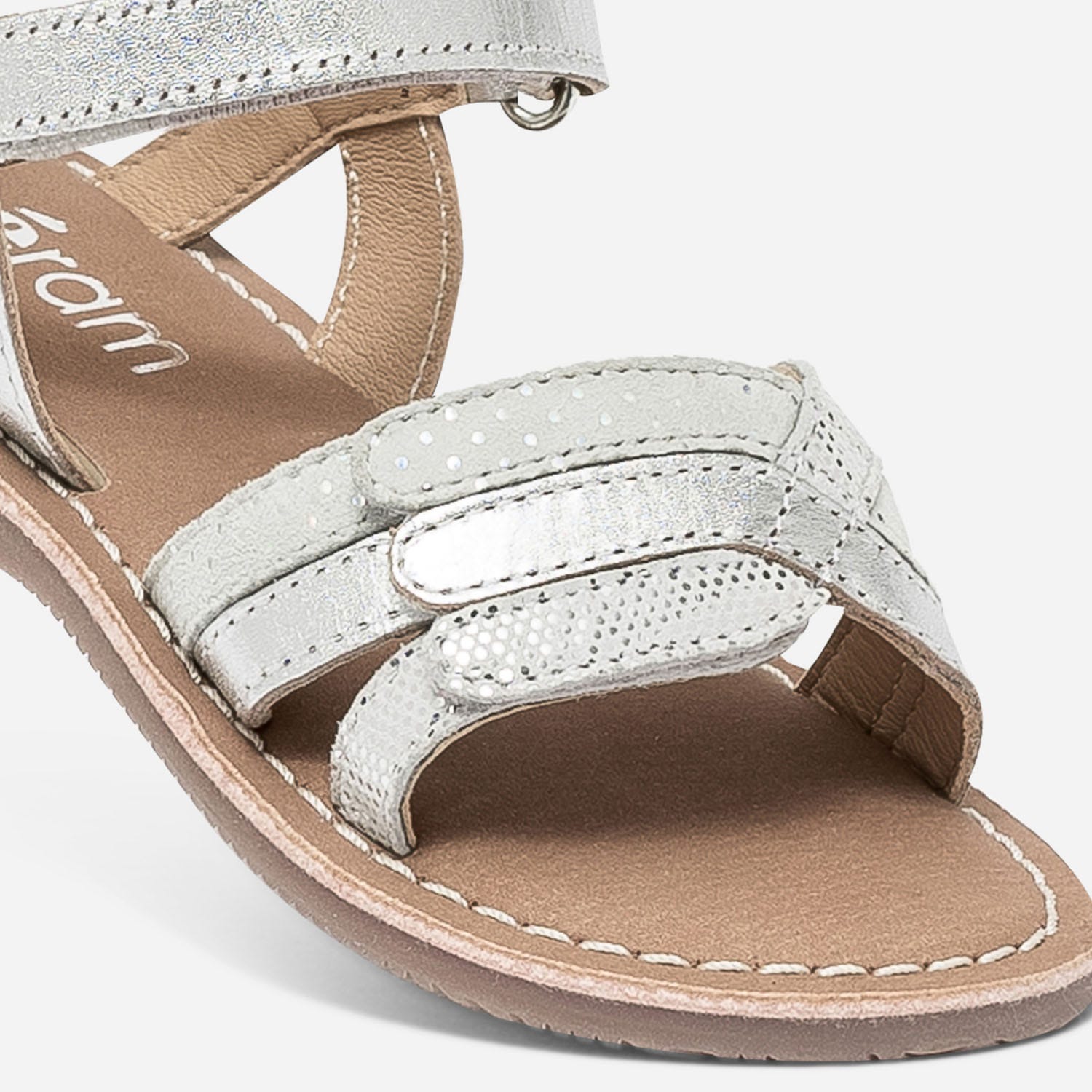 Sandale argent en cuir à scratchs
