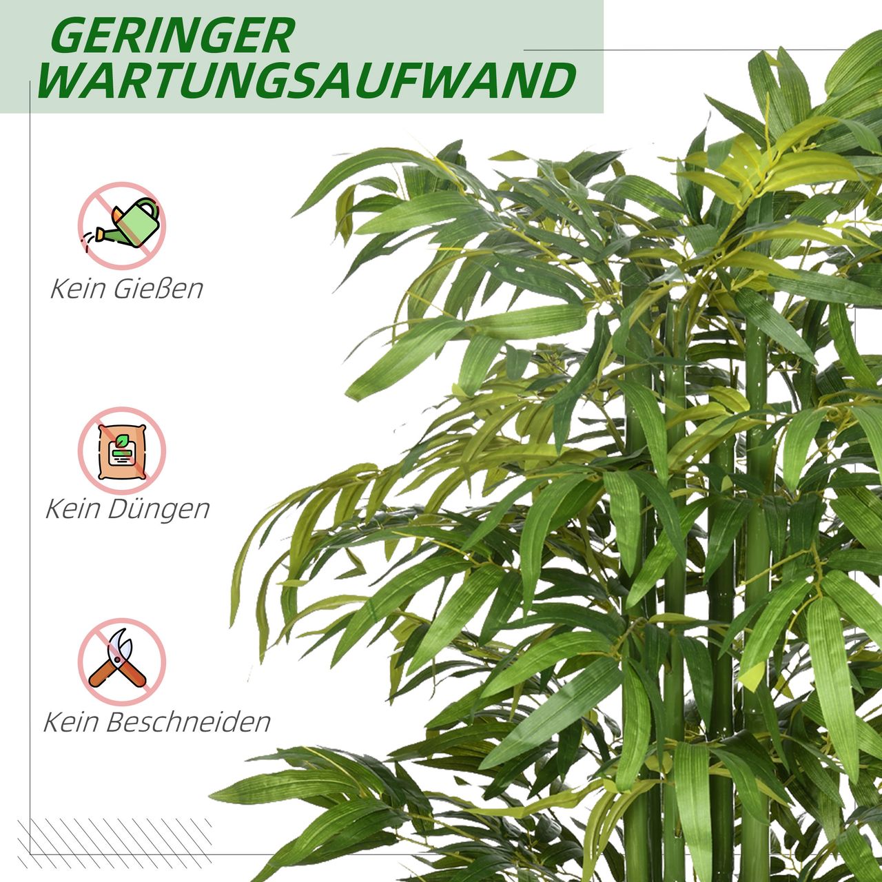 HOMCOM Künstliche Pflanze, 180 cm Kunstpflanze, Künstlicher Bambusbaum, Grün