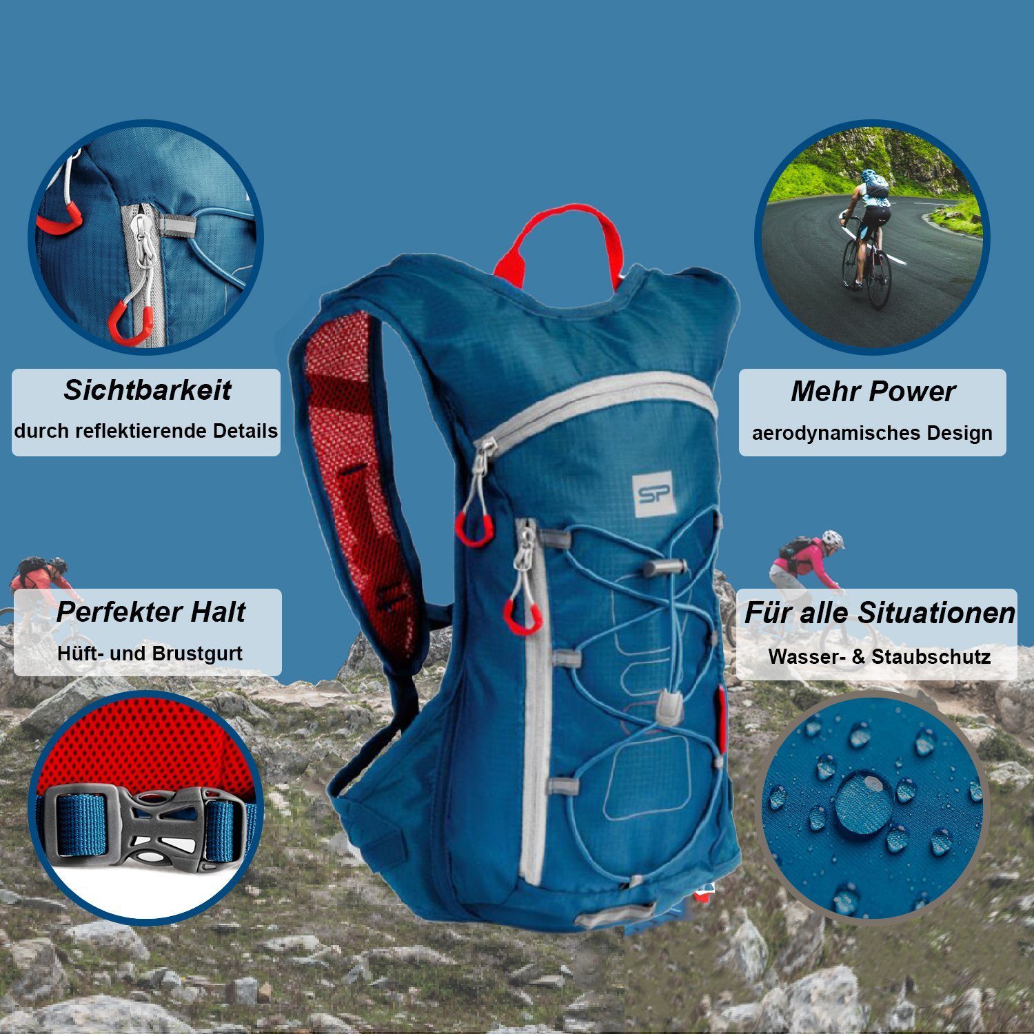 Spokey Fahrradrucksack Spokey 5 Liter Fahrradrucksack Fuji, reflektierende Elemente, Trinkblasenvorrichtung