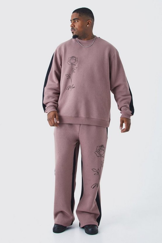Plus Sweatshirt-Trainingsanzug mit Man Rosen-Print