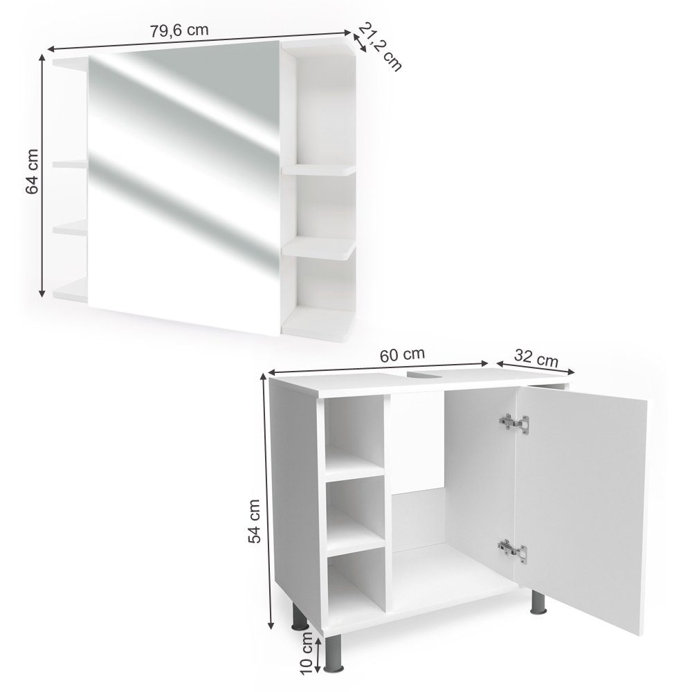 Vicco Badmöbel-Set Badezimmerset FYNN Weiß Set 1, (2-er Set, 4-St., 4-er Set)