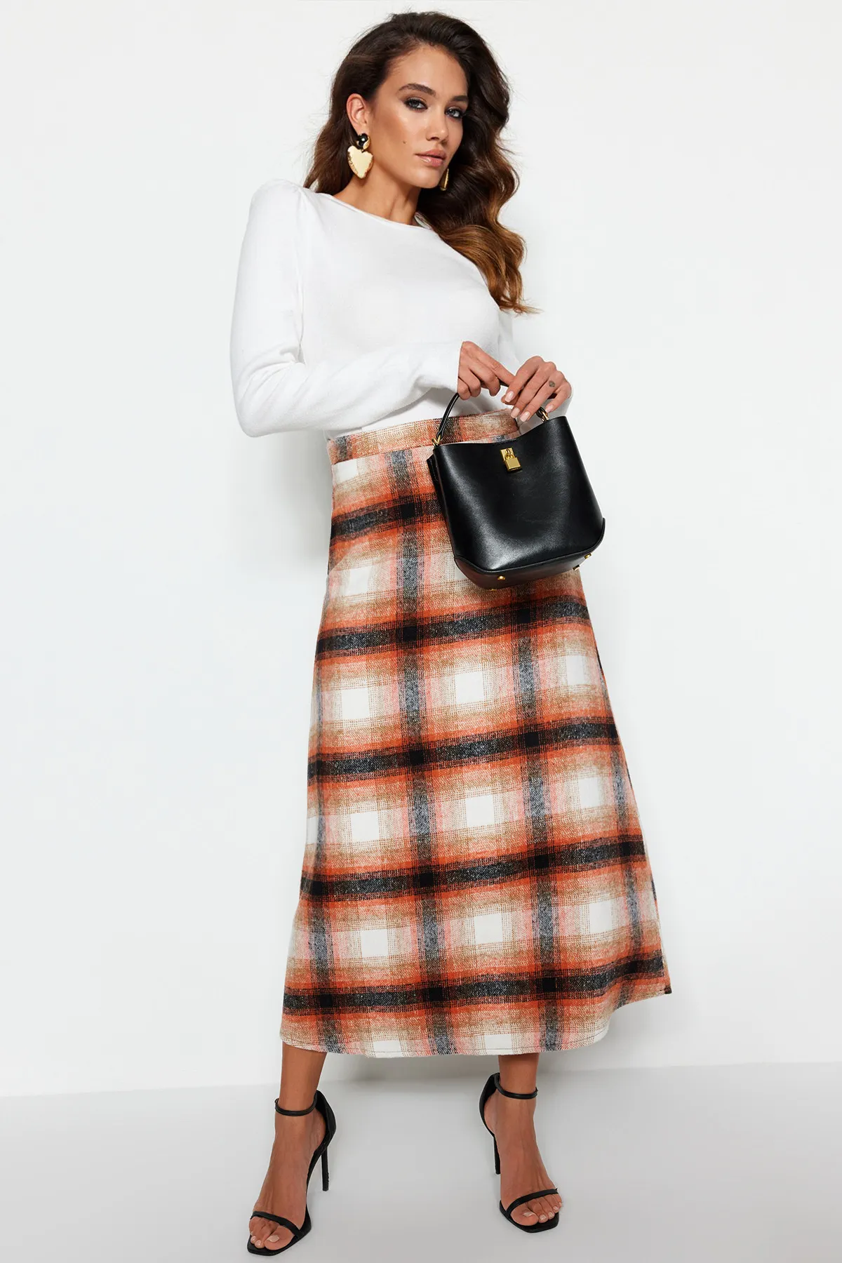 Trendyol Modest  Orange karierter Winterrock TCTAW22EE0006
