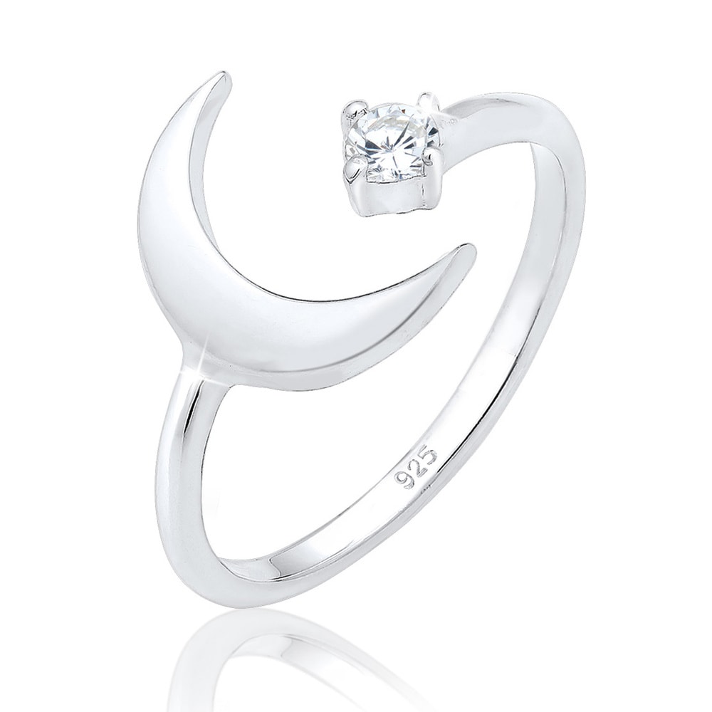 Elli Elli Bague Femmes Demi-lune Astro Ouvert avec Cristal de Zirconium en Argent Ster Bague