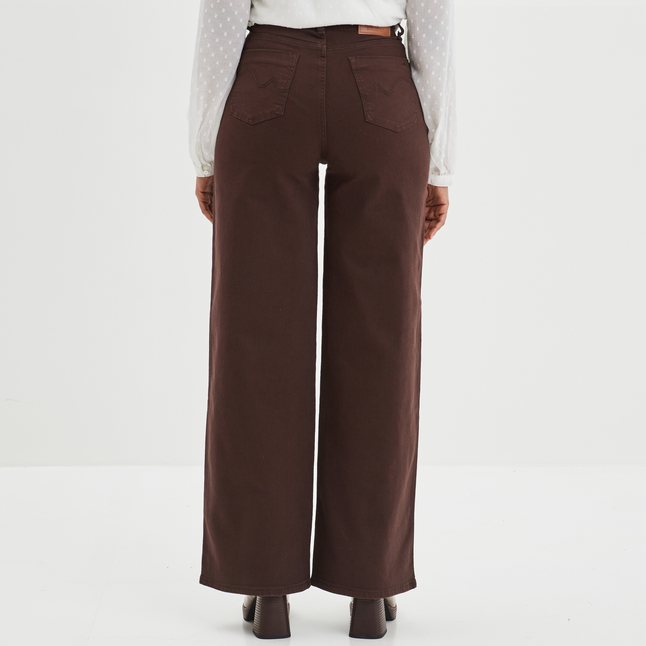 Pantalon large taille haute marron foncé femme | La Halle