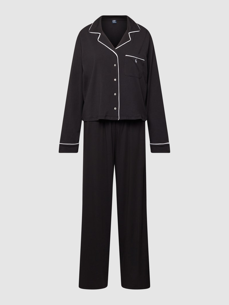 Pyjama mit Label-Stitching in schwarz
