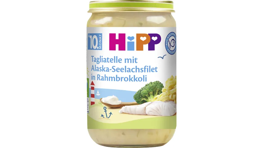 HiPP Menüs 220g: Tagliatelle mit Alaska-Seelachsfilet in Rahmbrokkoli 220 g