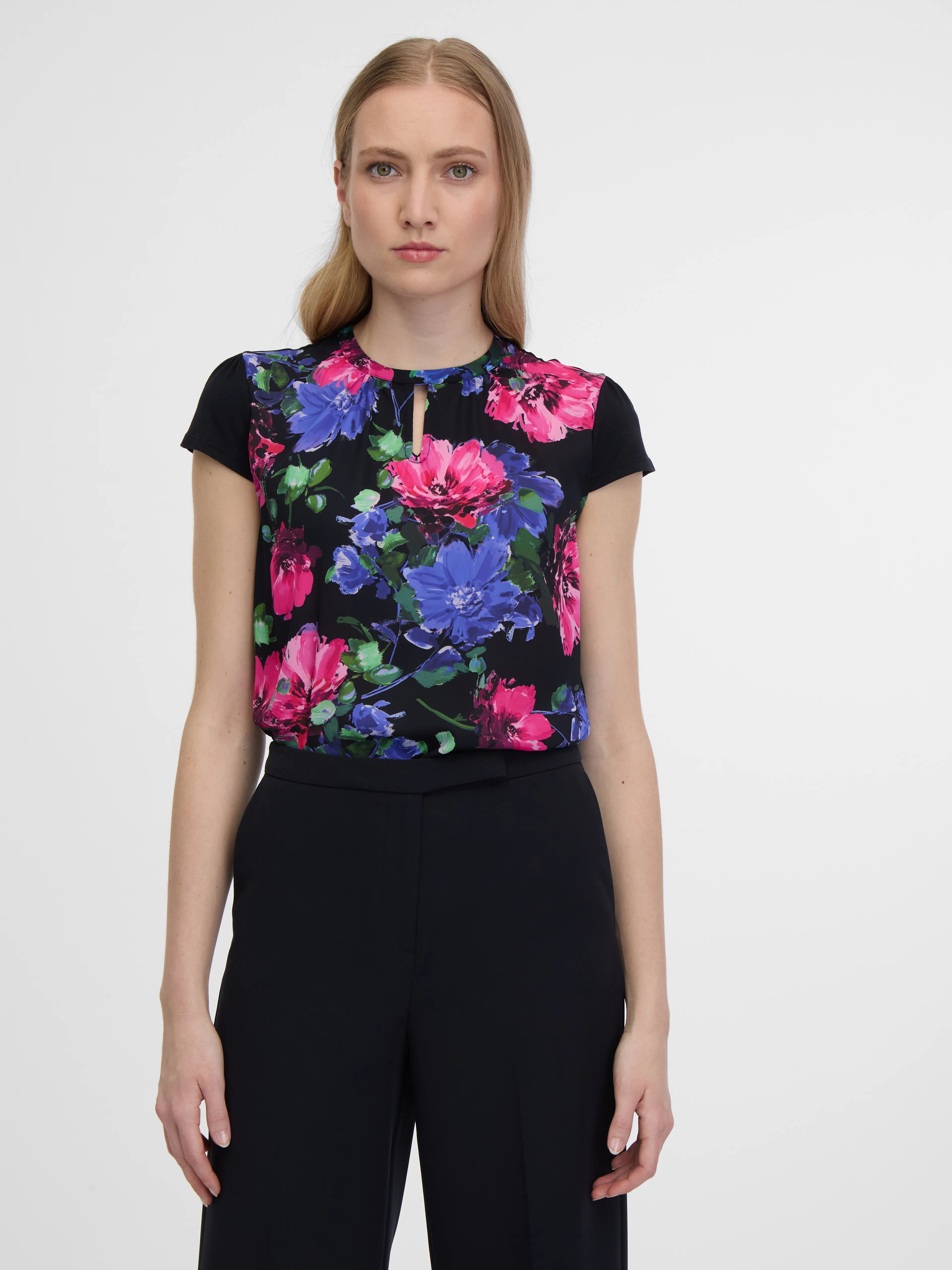 Rosa-schwarz geblümte Damenbluse ORSAY