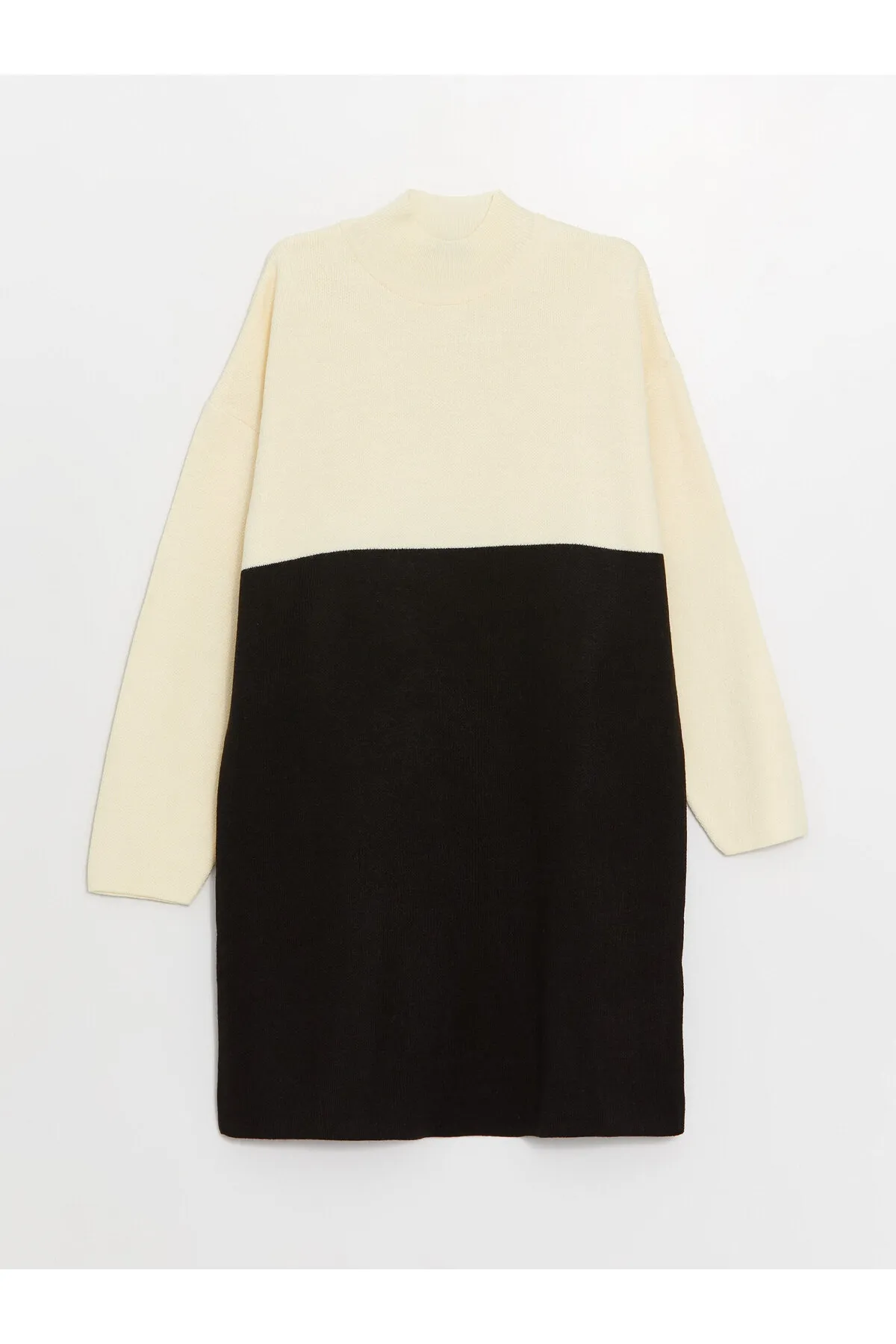 LC Waikiki  Langärmlige Oversize-Stricktunika mit halbem Rollkragen und Farbblockierung für Damen