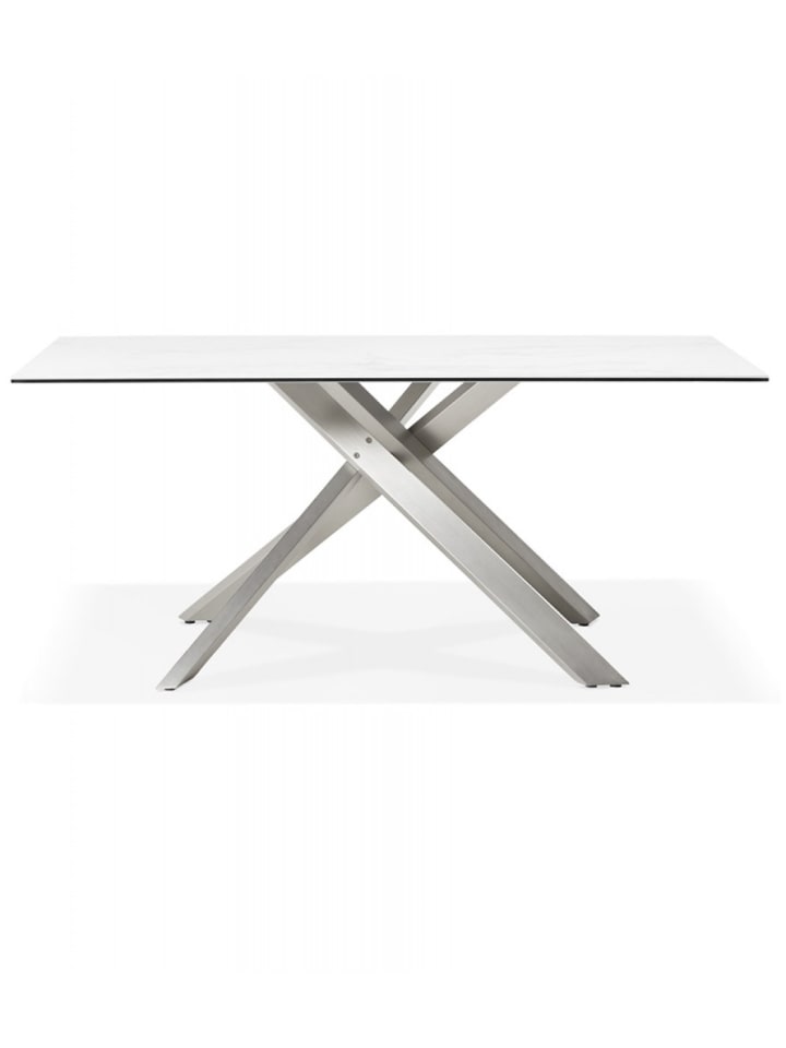 KADIMA DESIGN Esstisch Weiß Grau aus Metall und Glas | Industrieller Stil in Weiß-Grau günstig kaufen onesize