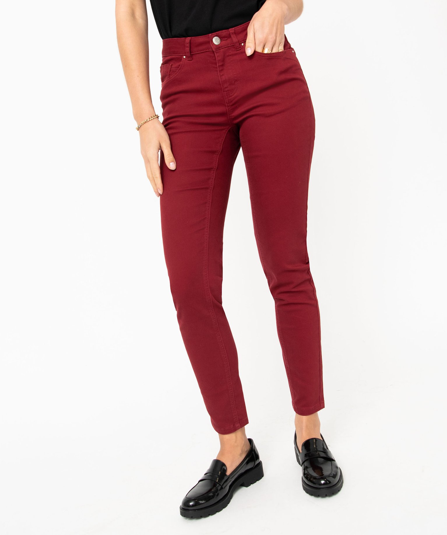 Pantalon femme coupe Slim taille normale rouge | GEMO