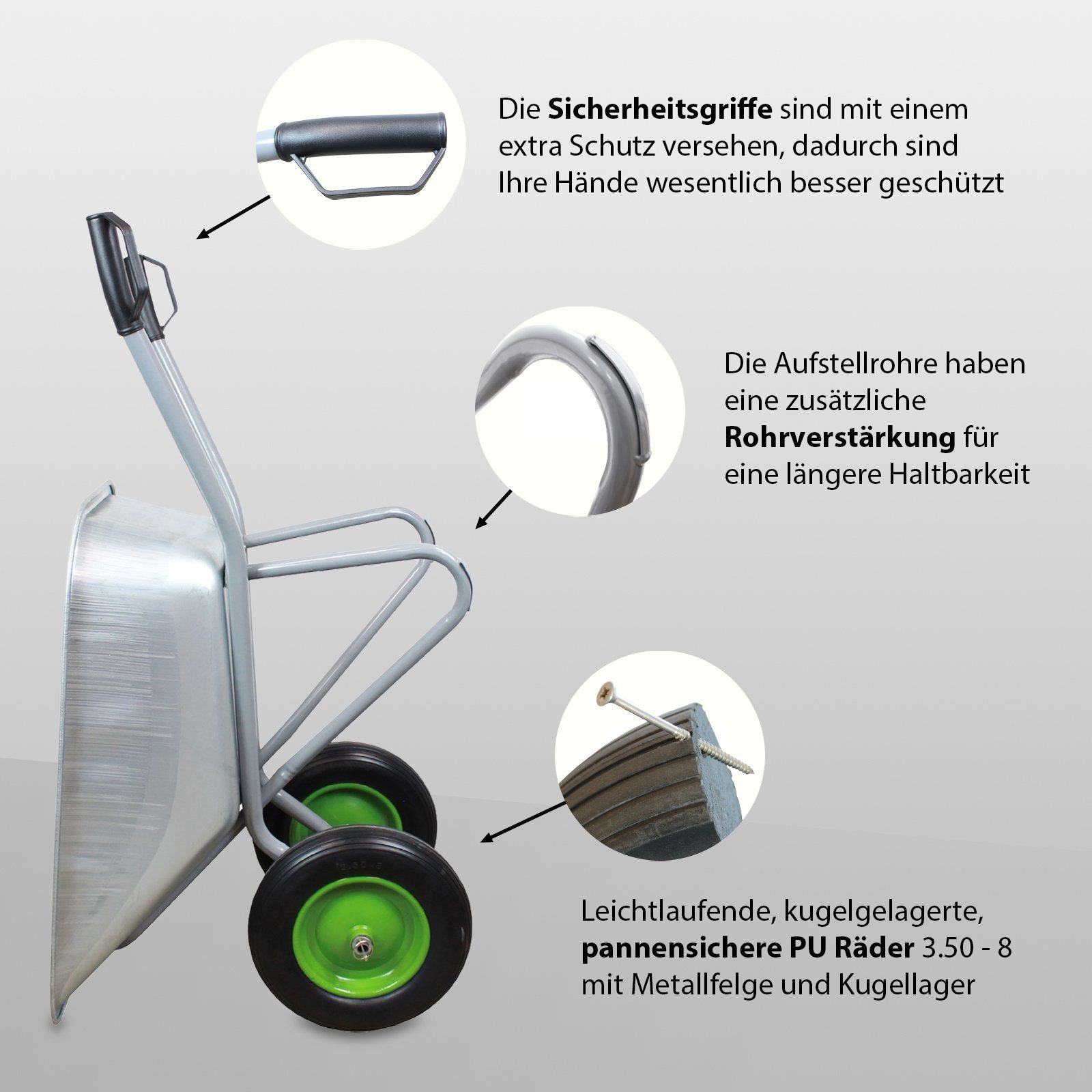 TRUTZHOLM Schubkarre Schubkarre Schiebkarre Gartenkarre Zweiradkarre 2-Rad PU Rad 150l