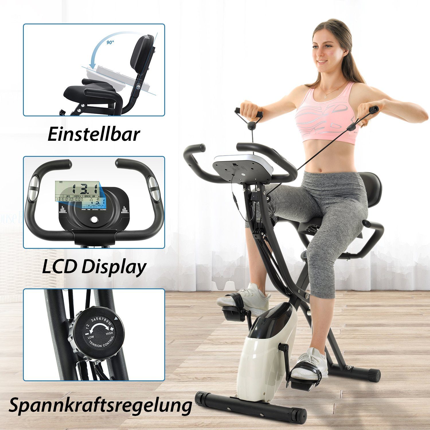 WISHDOR Heimtrainer Magnetisch faltbares Fitnessfahrrad (Der klare digitale Monitor, 4-in-1-Fitnessdesigns), Verbesserte Spannkraftregelung Ultrakompaktes Design