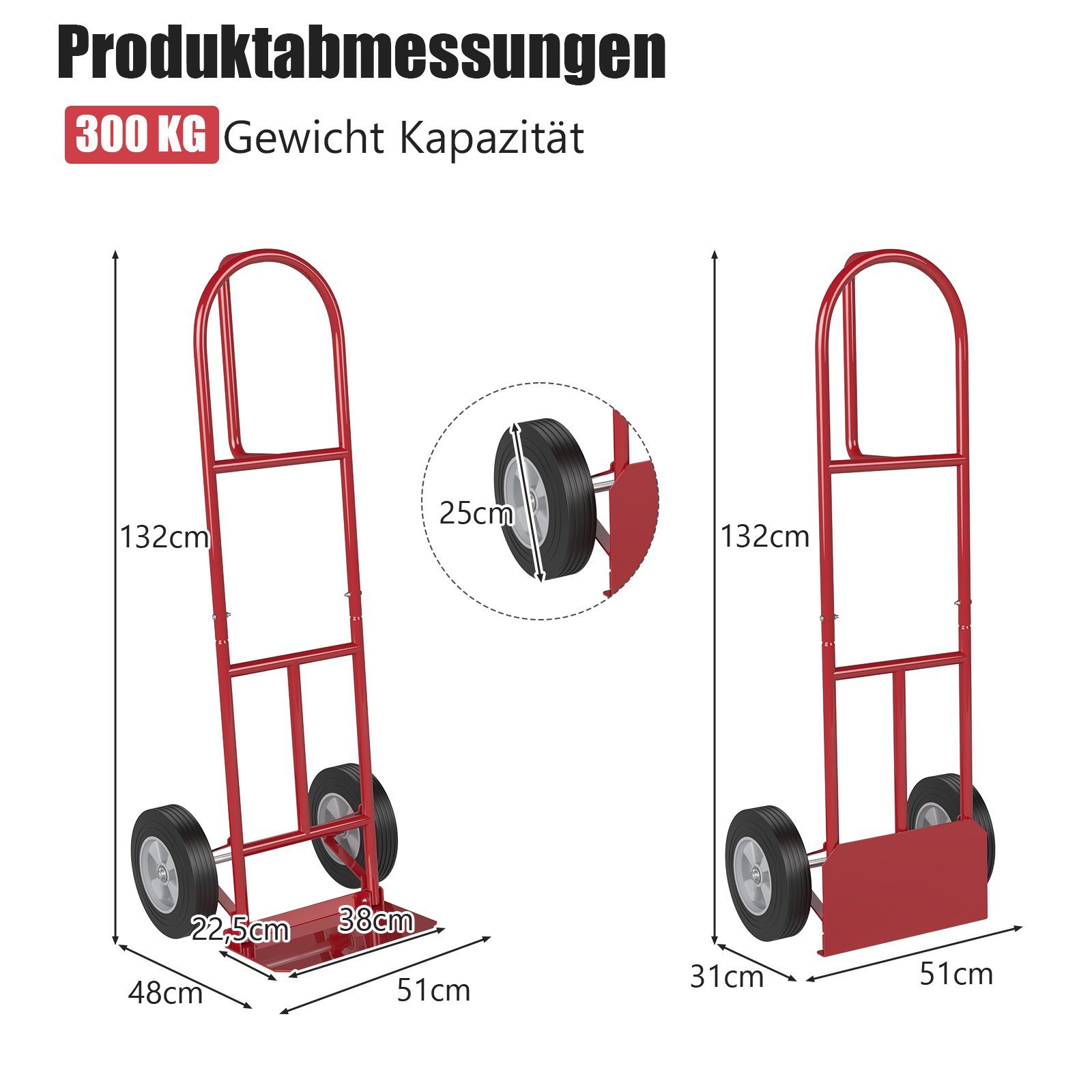 COSTWAY Sackkarre, mit Griff, Rädern & klappbarer Ladefläche, bis 300kg