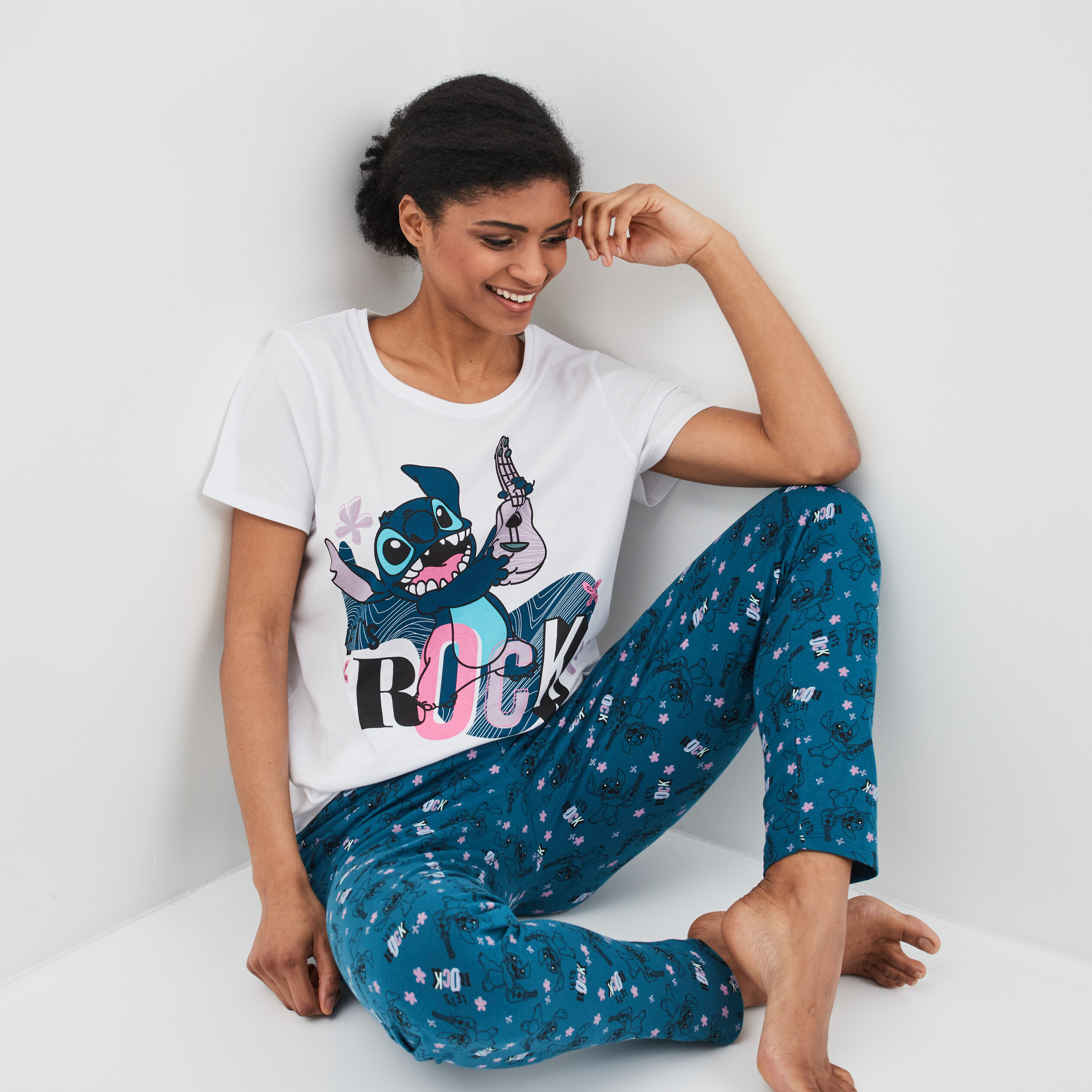 Ensemble pyjama legging Lilo et Stitch blanc femme | La Halle