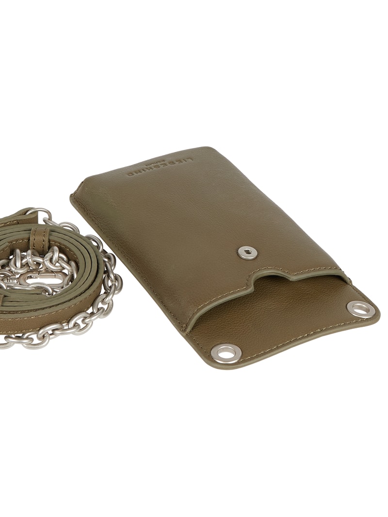 Handytasche aus Leder in olivgrün