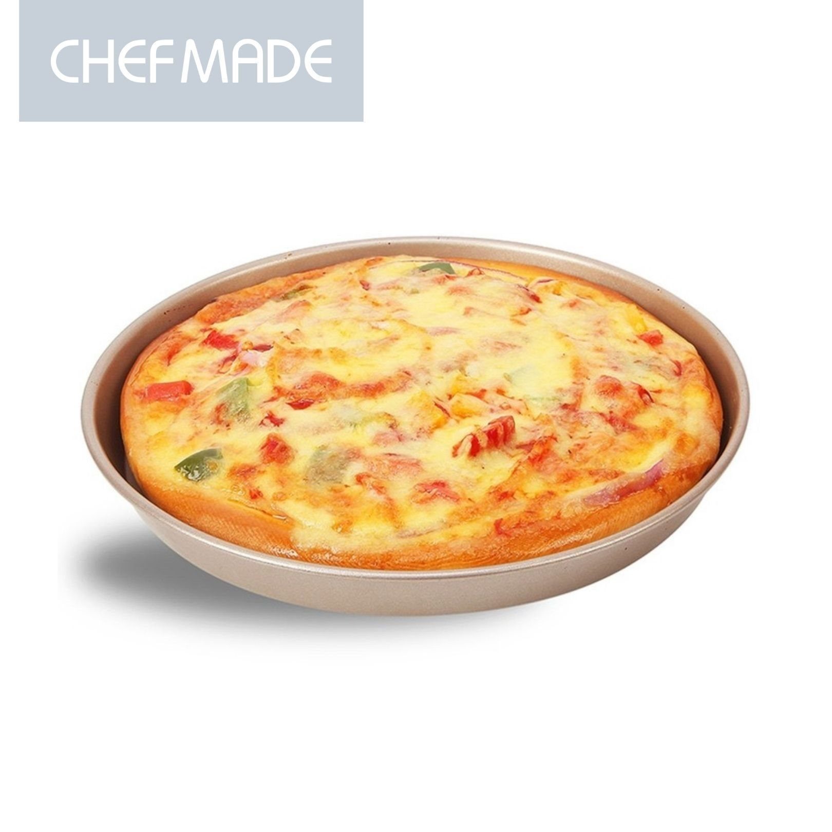 Chefmade Pizzablech Backblech, Karbonstahl, (CHEFMADE, 20cm Pizzablech rund, 219x25mm, Champagnergold, antihaft- & silikonbeschichtet, Pizzaform, Kuchenblech, Tarteform, Quicheform, Ofenblech, Karbonstahl, 1-St., Premium), Pizzablech - Pizzablech Run