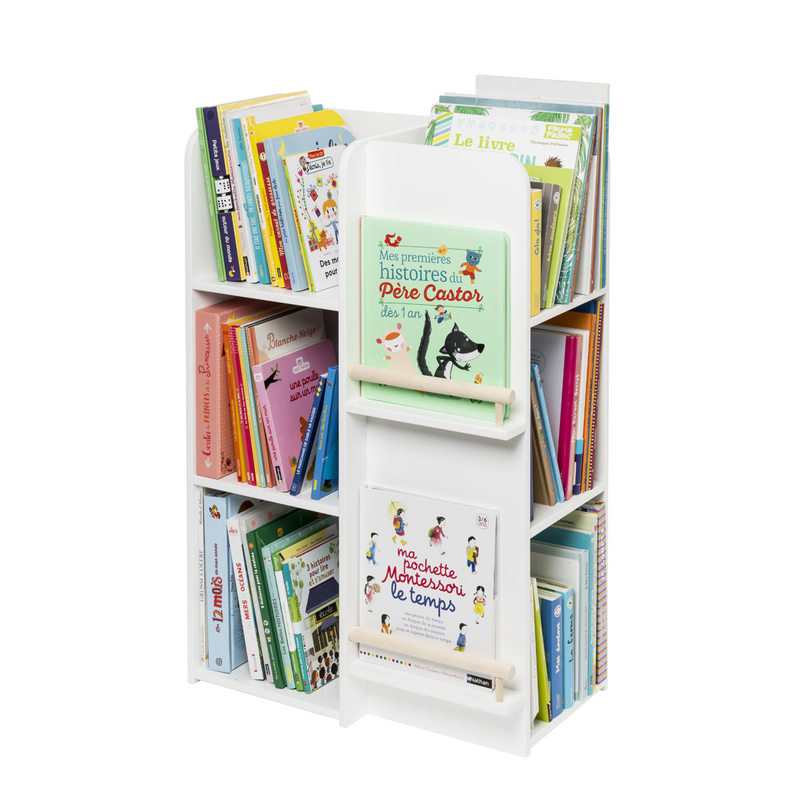 Bibliothèque multi-faces blanc et naturel Oxybul