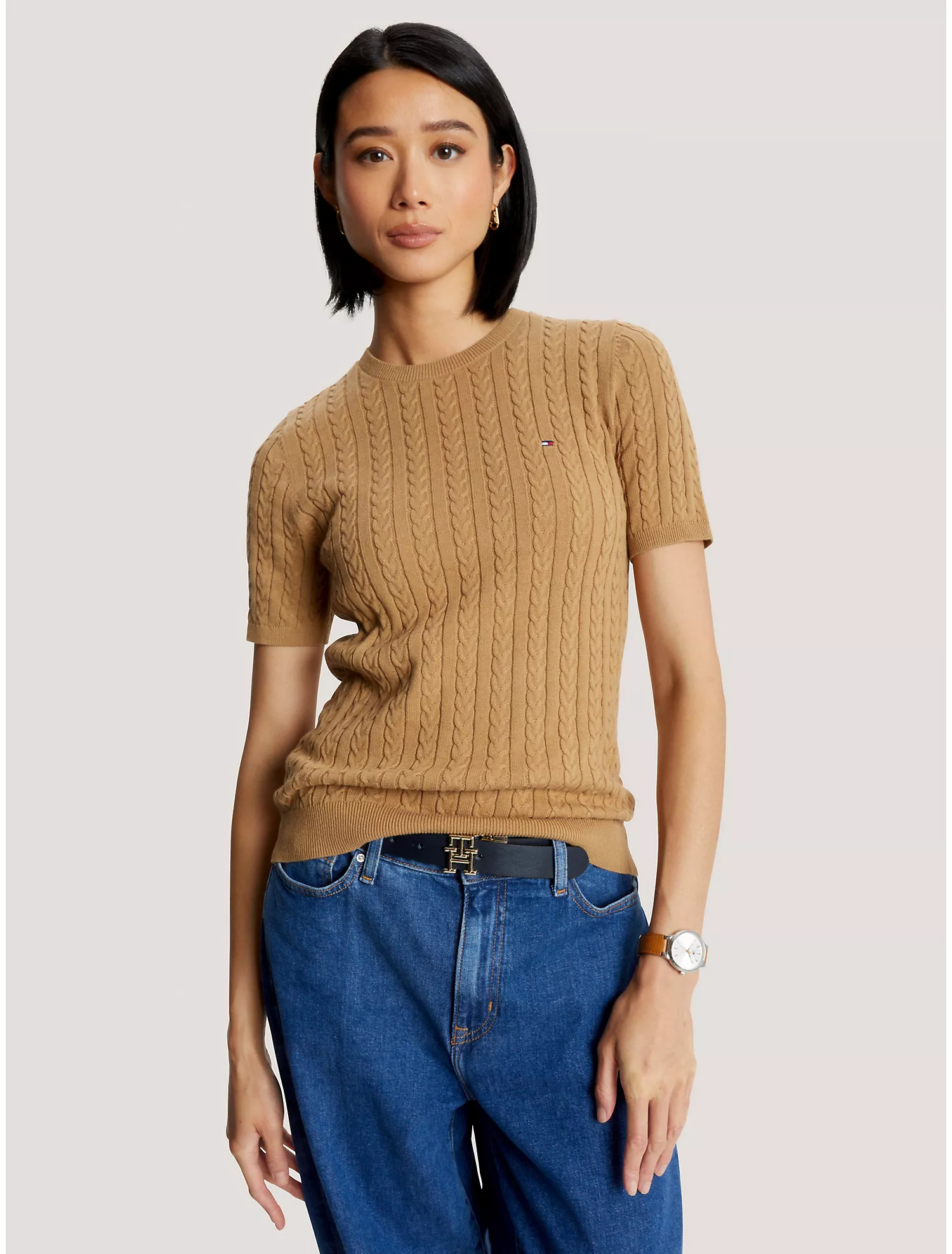 Cable Knit Short-Sleeve Sweater
