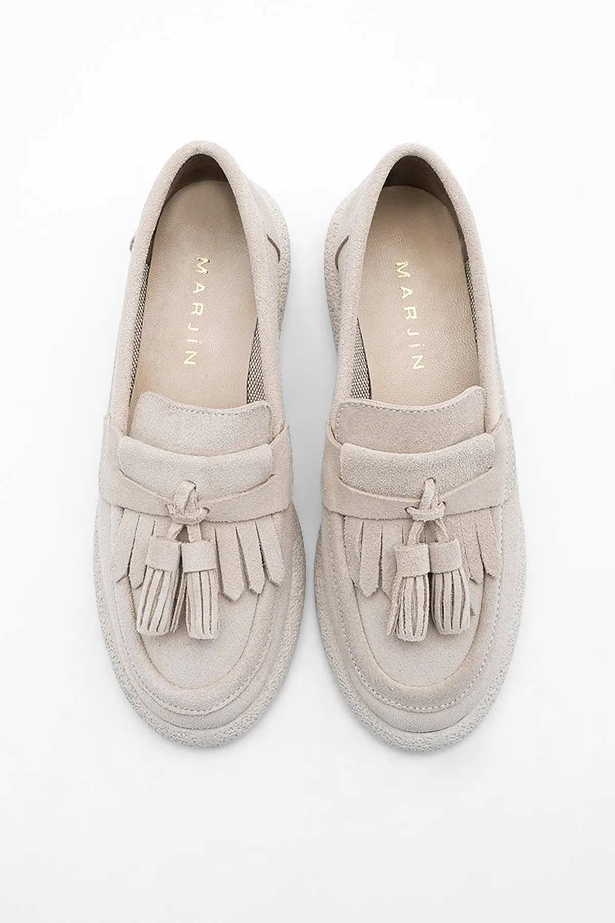 Marjin  Damen Echtleder Loafer Freizeitschuhe Suma Beige Wildleder