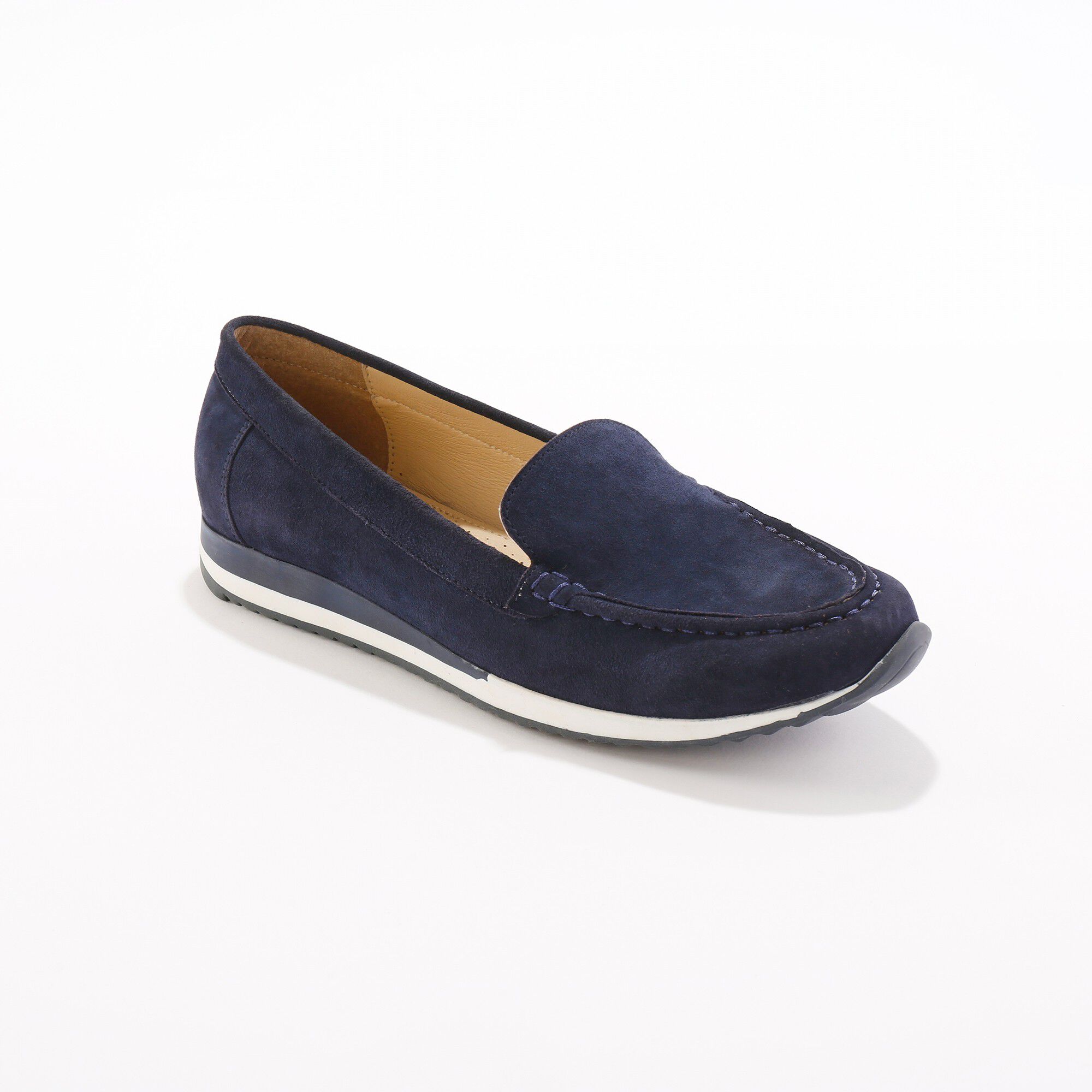 Mocassins en croûte de cuir à semelle crantée bicolore