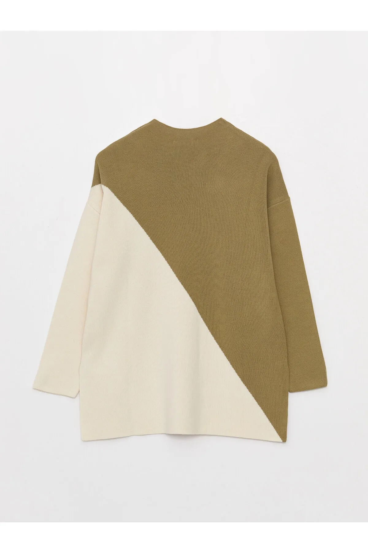 LC Waikiki  Langärmlige Oversize-Stricktunika mit halbem Rollkragen und Farbblockierung für Damen