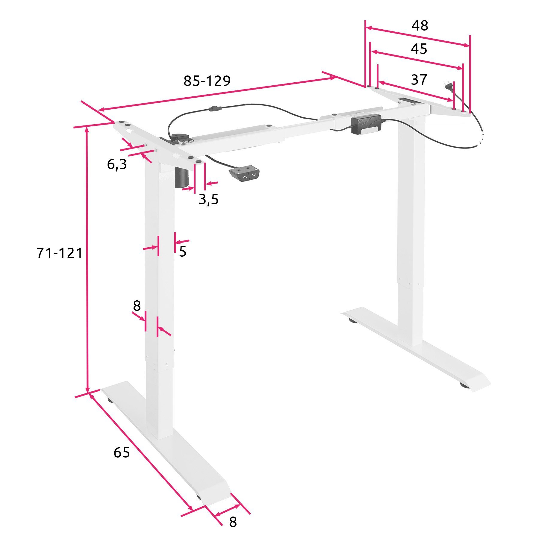 tectake Tischgestell Yannick (1-St., 1 tlg), Verstellbare Höhe