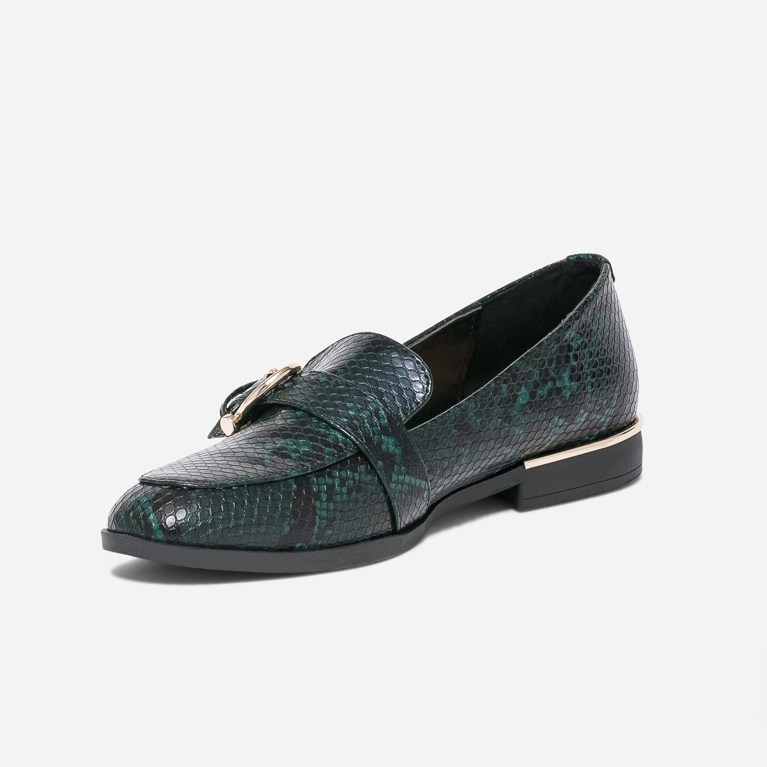 Mocassin vert embossé effet python