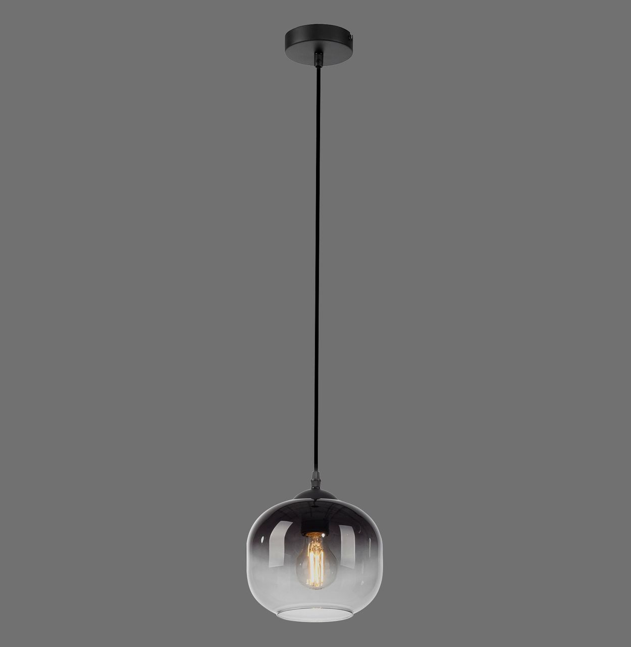 JUST LIGHT Pendelleuchte ZEA, 1x E27/25 Watt max., Glas in Rauchfarben, Schwarz