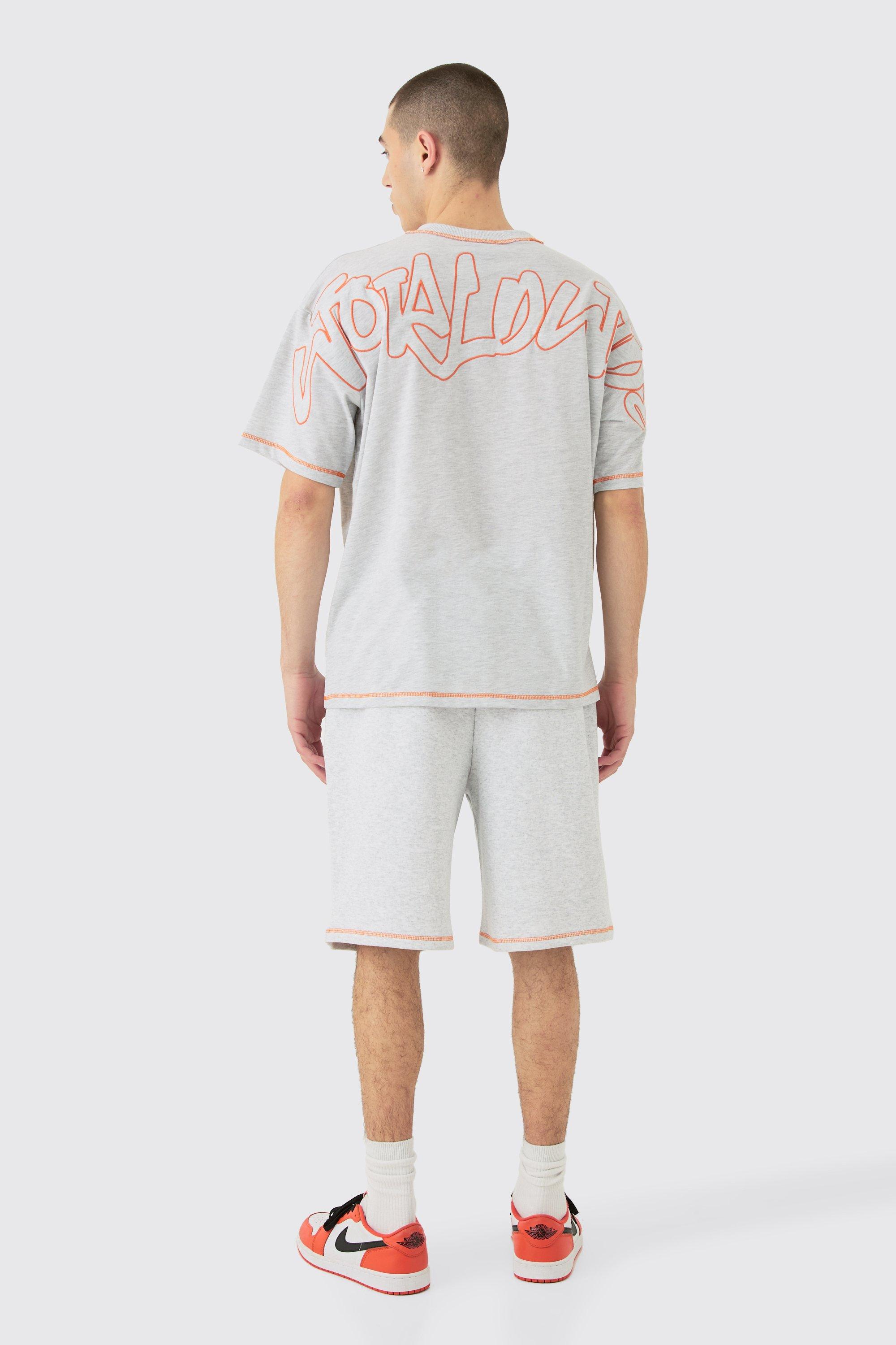 Oversize T-Shirt mit Kontrast-Naht, Applikation & Shorts
