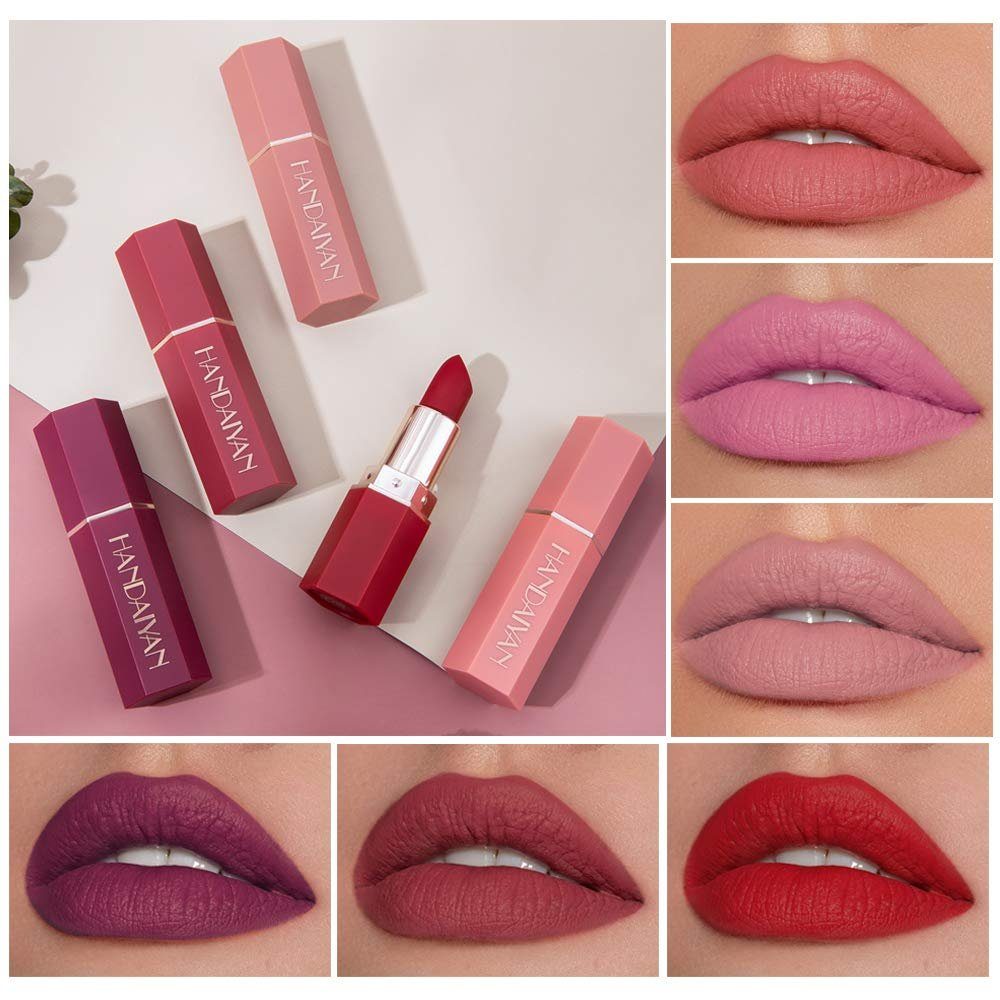 Haiaveng Lippenstift Matte Lipstick Samtige rote Lippenstifte Wasserdichte, lang anhaltende, glättende Antihaft-Tasse Sexy Colors Lipsticks