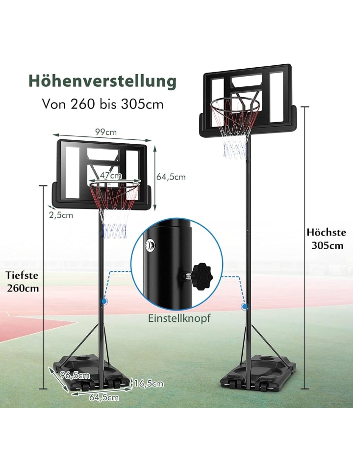 COSTWAY Basketballständer 260-305 cm in Schwarz günstig kaufen 97 cm