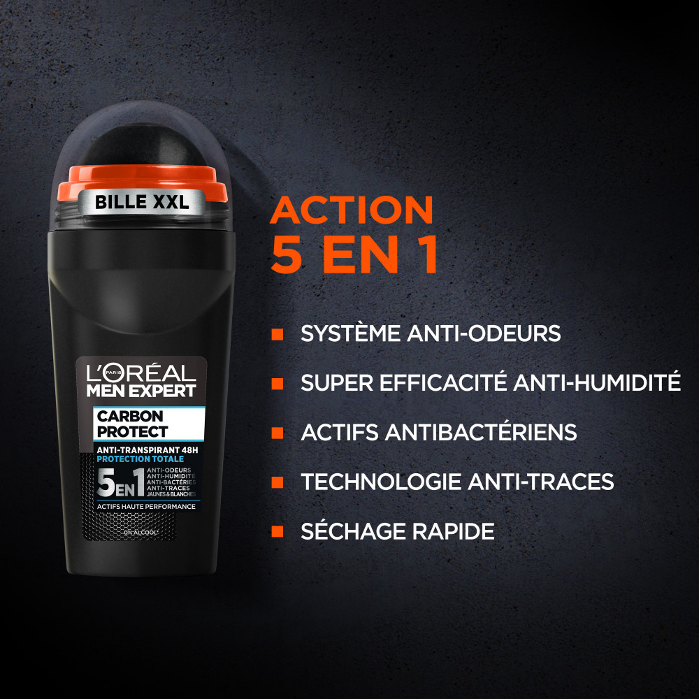 L'Oréal Paris L'Oréal Men Expert Carbon Protect Déodorant Bille 5en1 - 50ml Déodorant Bille Homme