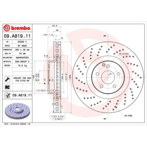 Bremsscheibe Brembo Vorderachse  1 Stück 09.A819.11 - ATU
