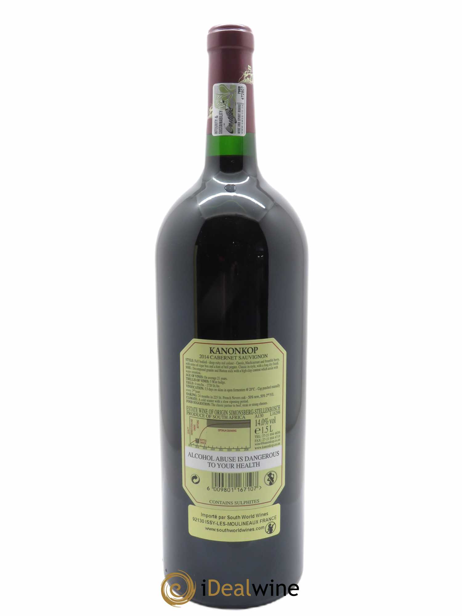 Stellenbosch Kanonkop Cabernet Sauvignon  2014 - Lot de 1 Magnum