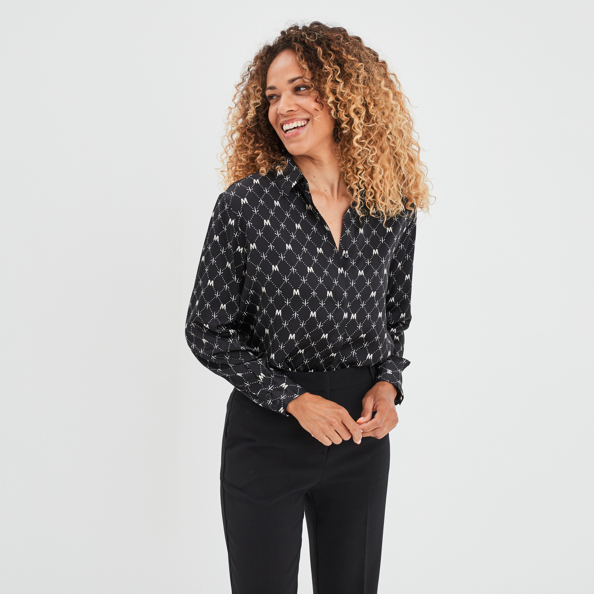 Chemise satin manches longues Mosquitos noir femme | La Halle
