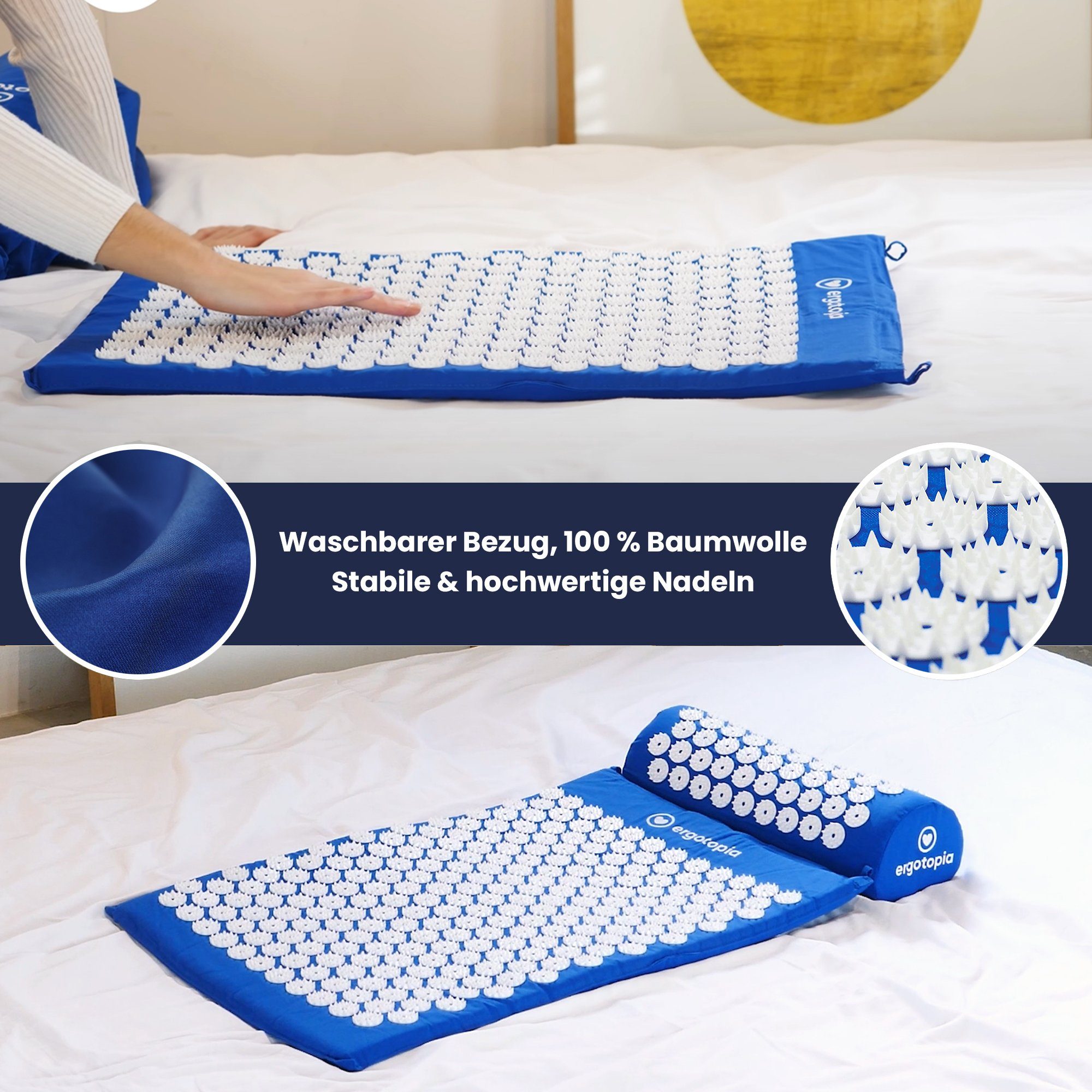 Ergotopia Akupressurmatte Akupressur Set mit Akupressurkissen Massagematte 68 x 42 cm (Massage Matte inkl. Tragetasche), löst Verspannungen und Fördert die Durchblutung