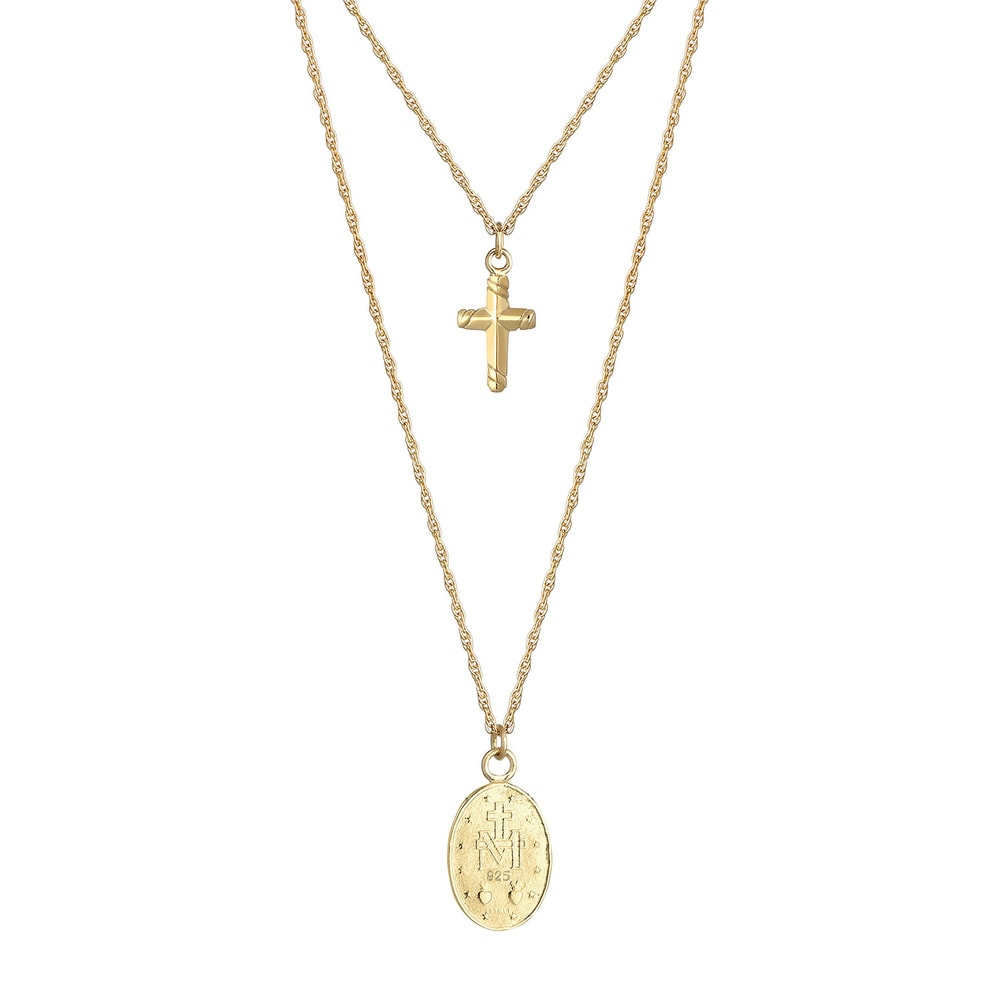 Elli Elli Collier Croix et Image de la Vierge Maire Double Rangée Collier Femme - (925 collier
