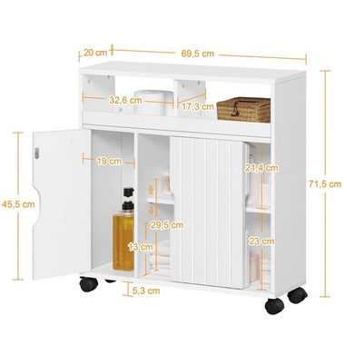 Yaheetech Badkommode, mit Schiebetüren Rollen, aus MDF-Holzplatten