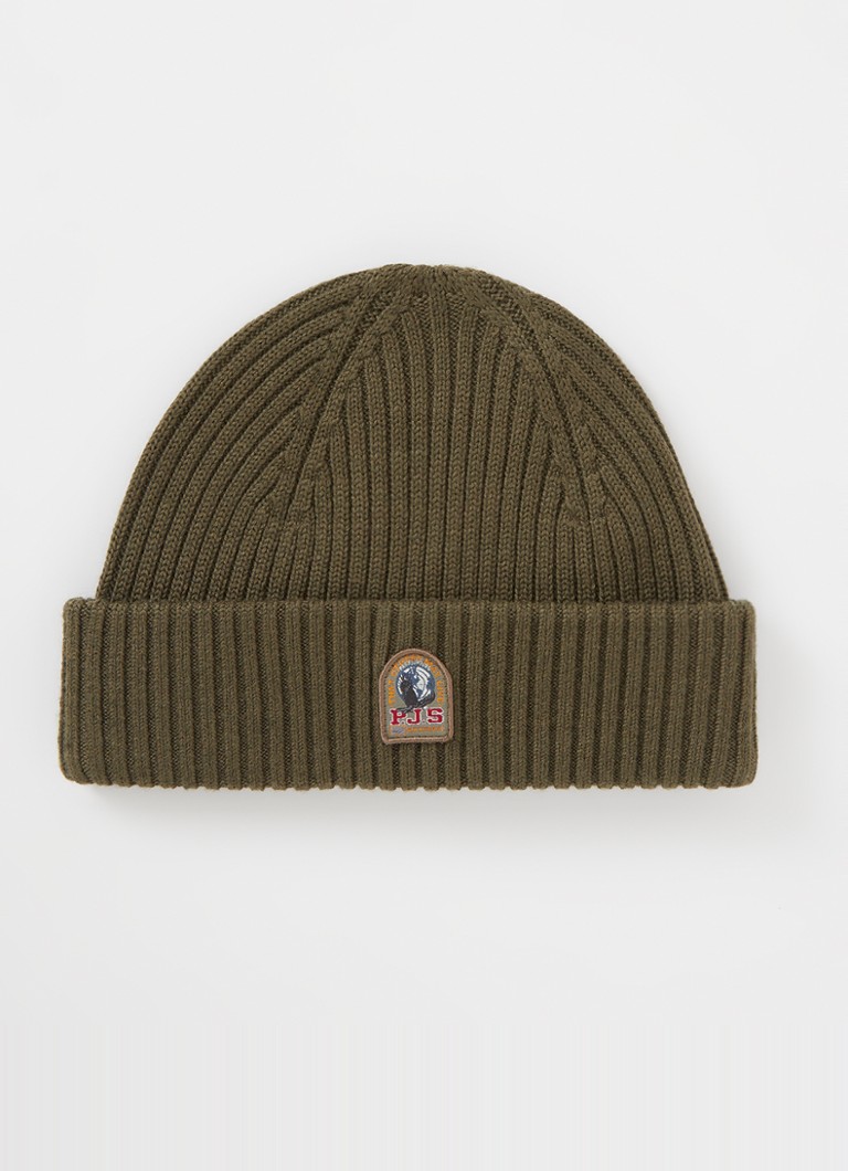 Czapka Parajumpers z prążkowanej mieszanki wełny z logo