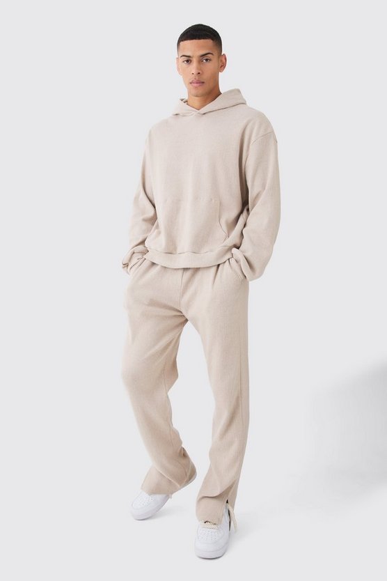 Brushed Rib Ottoman Hoodie And Split Hem Jogger Tracksuit