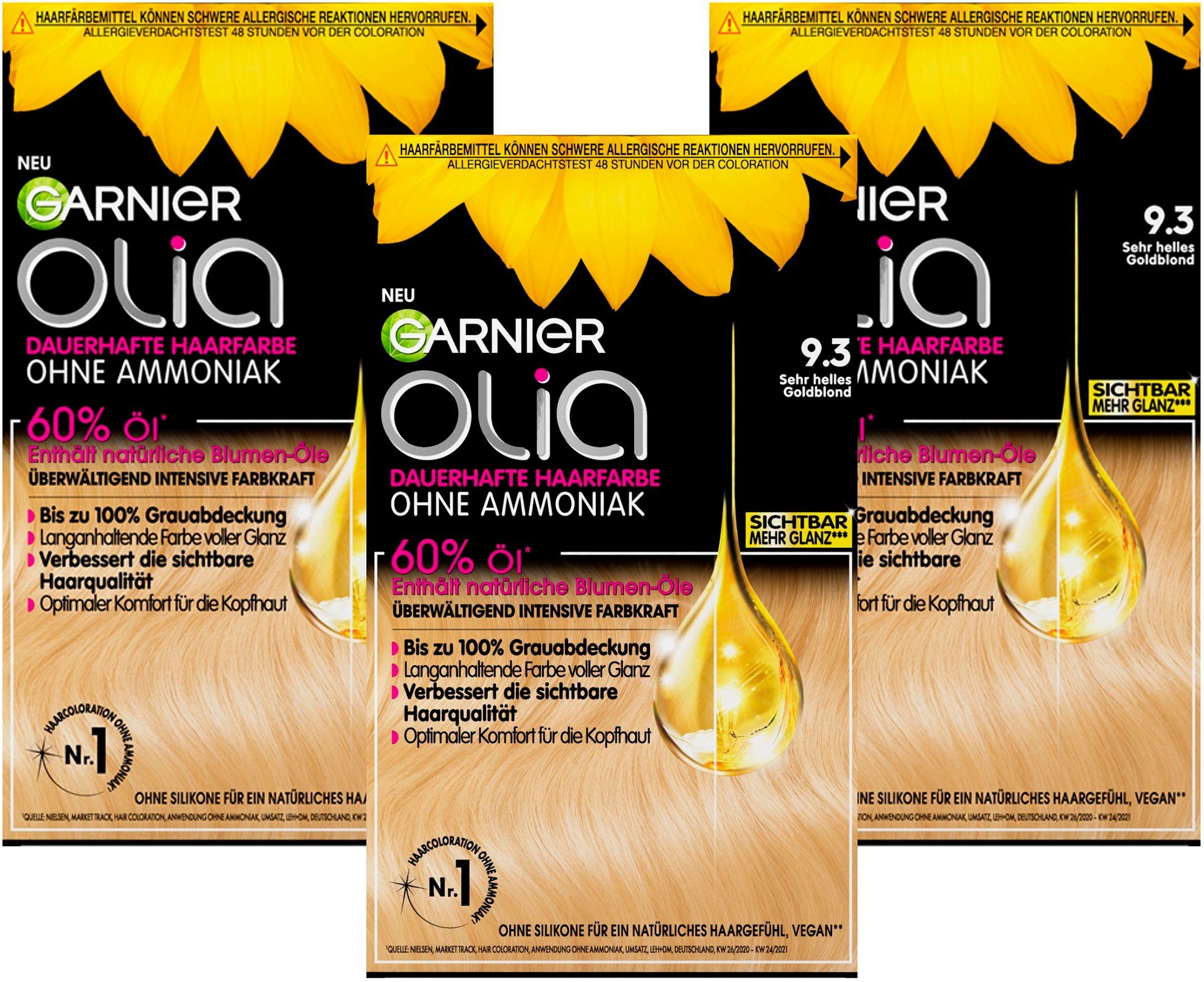 GARNIER Coloration Garnier Olia dauerhafte Haarfarbe, Set, 3-tlg., Ölbasis