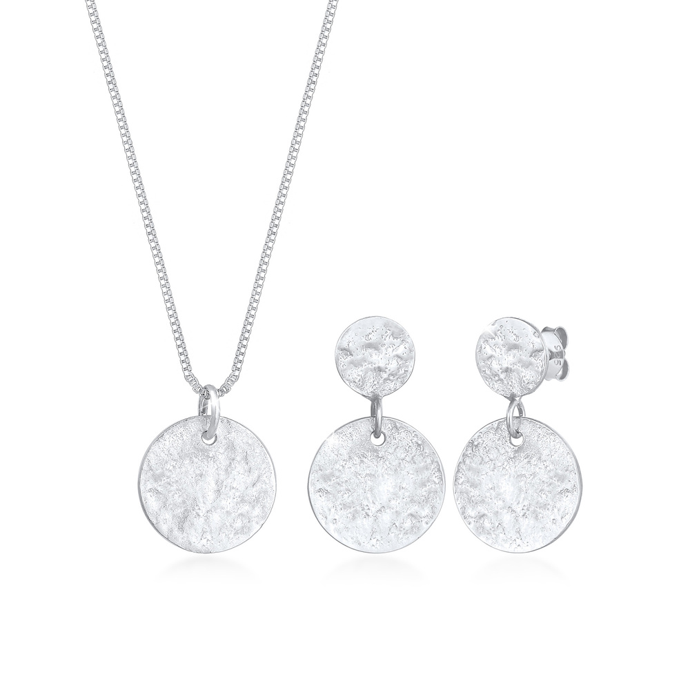 Elli Elli Ensemble de Bijoux Kette Ohrhänger Plättchen Vintage Coin 925 Silber Bijoux