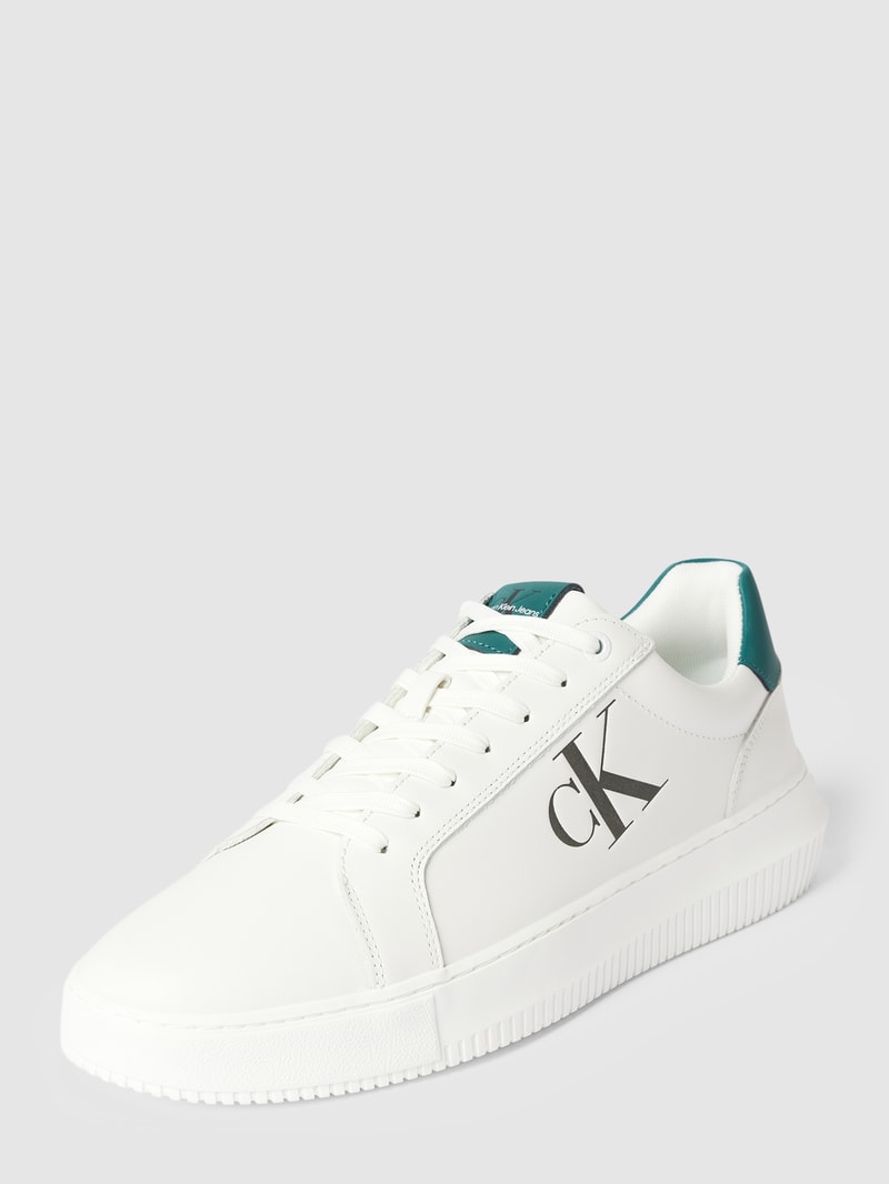 Sneaker aus Leder mit Label-Print in weiss