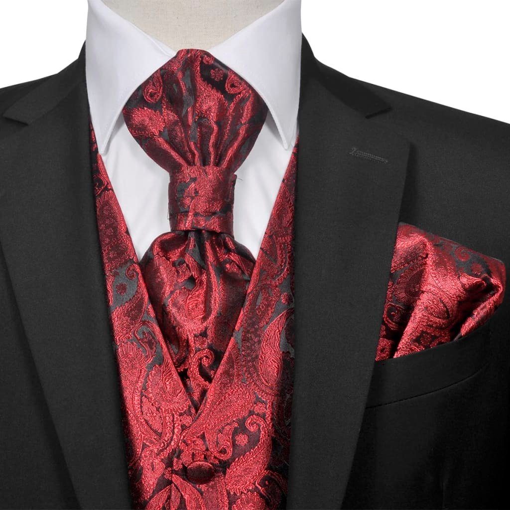 vidaXL Anzug Hochzeitswesten-Set Herren Paisley Größe 52 Burgunderrot