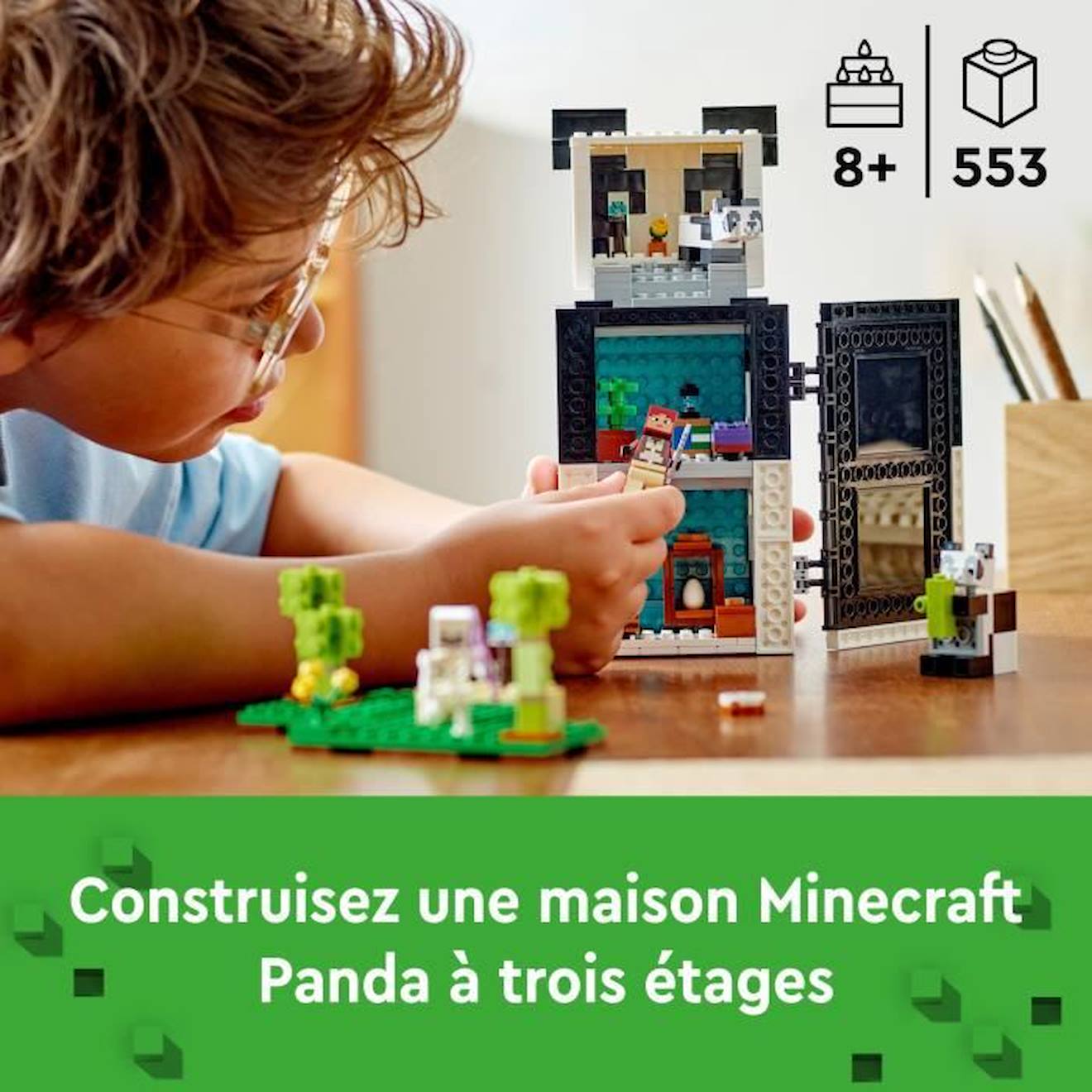 LEGO Minecraft 21245 Le Refuge Panda, Jouet de Maison, avec Figurines Animaux et Squelette noir
