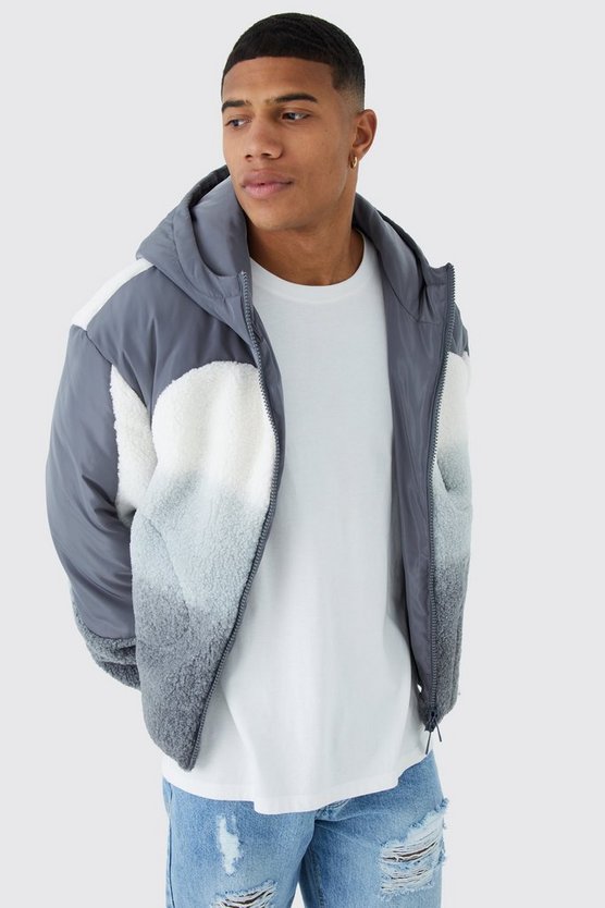Kastige Borg-Steppjacke mit Farbverlauf und Kapuze