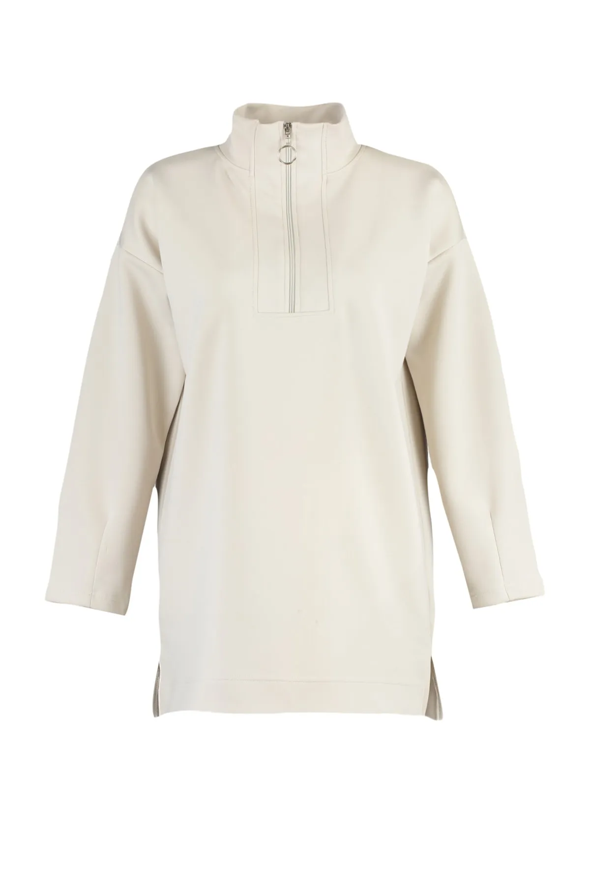 Trendyol Modest  Stone Zipper Detailliertes Diver/Scuba Plain Strick-Sweatshirt TCTAW23TW00198