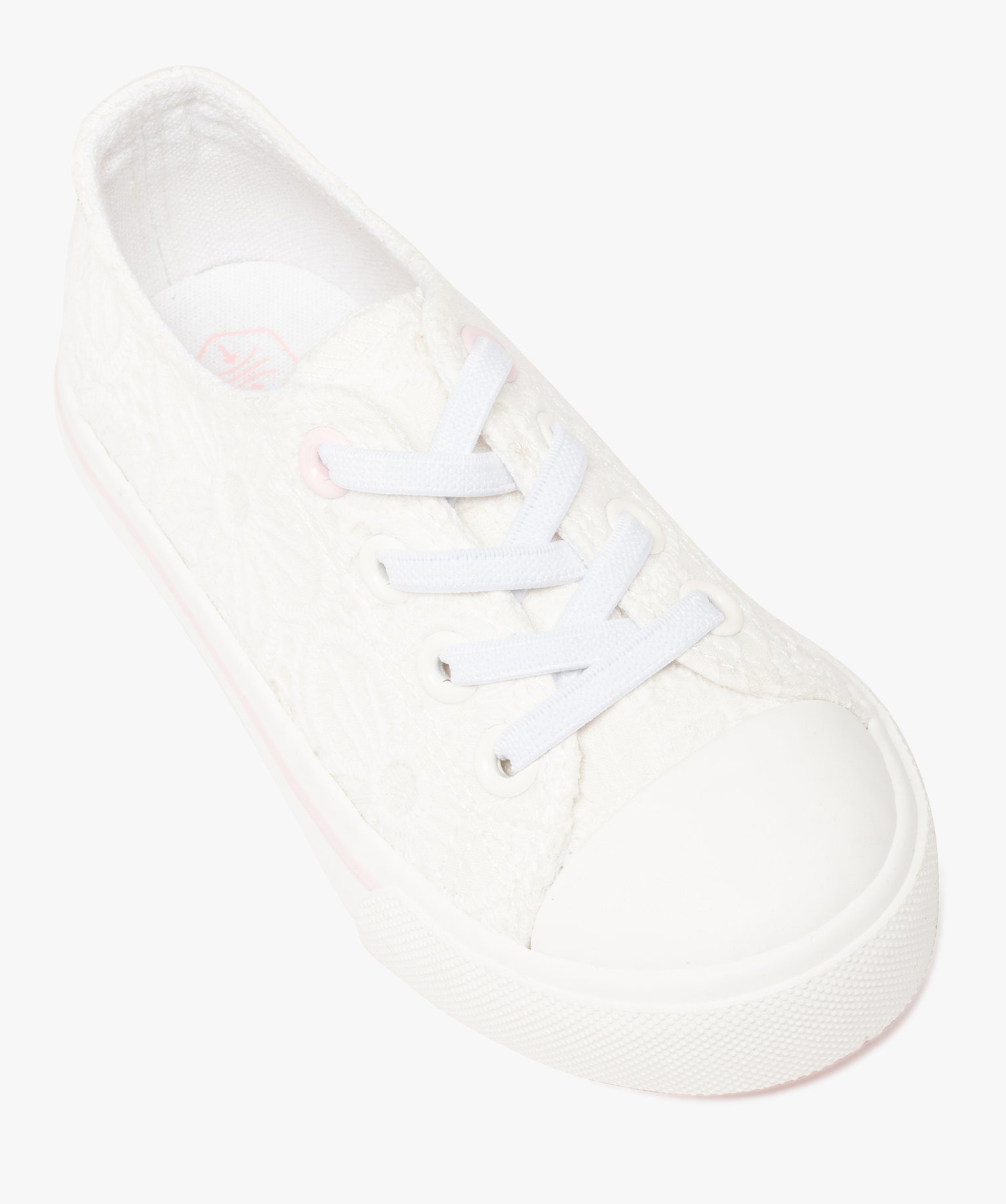 Baskets fille en toile unie dentelle anglaise blanc | GEMO
