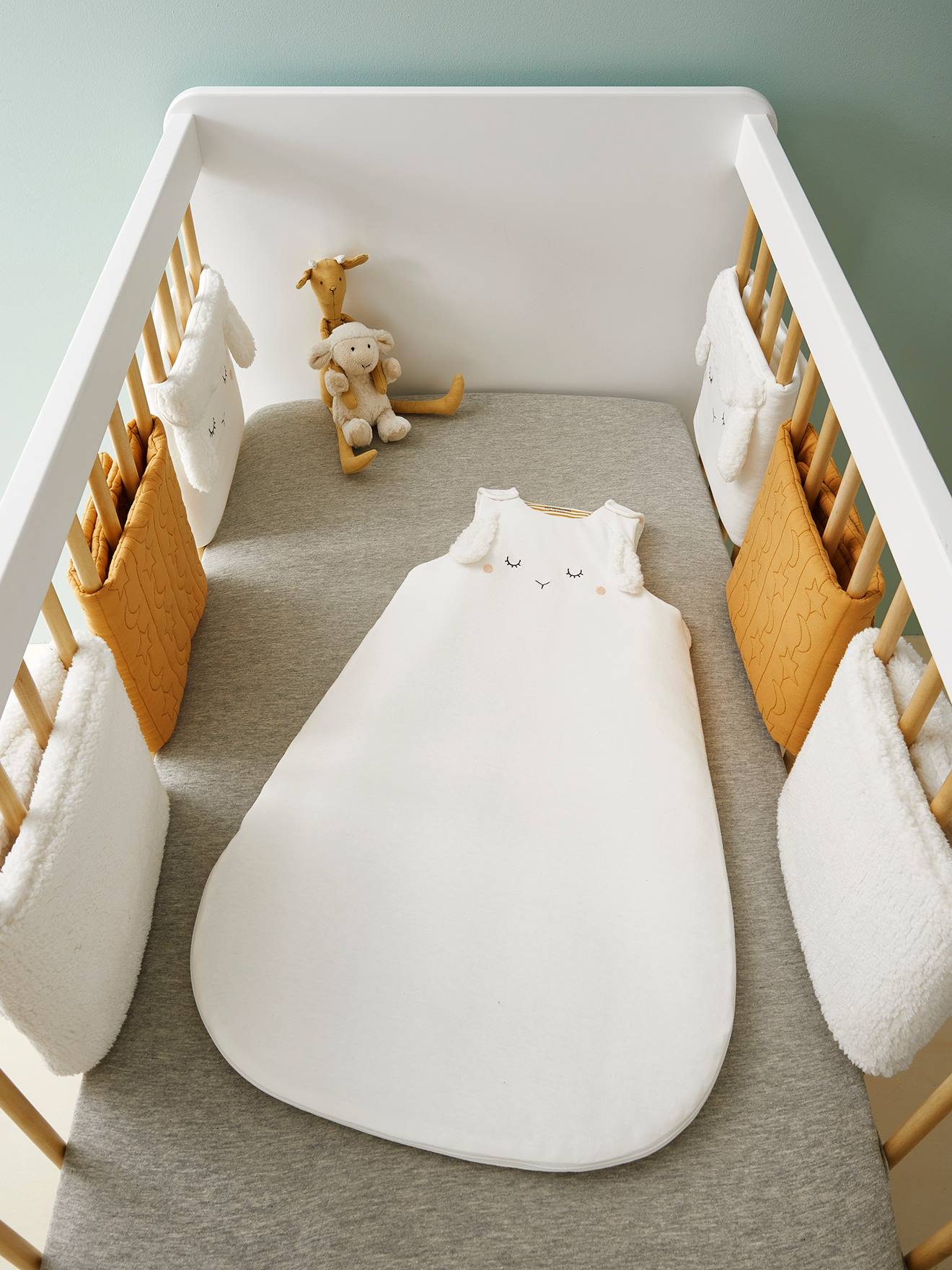 Vertbaudet Baby Bettumrandung / Polster für Laufgitter SCHÄFCHEN Oeko-Tex - wollweiß/gelb
